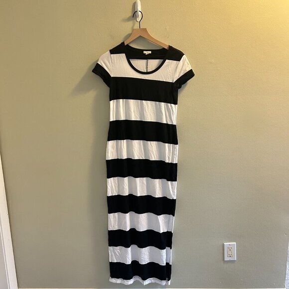 Gap Rugby Short Sleeve Maxi Dress Size XS Black White Striped Teacher Modest - Picture 2 of 9